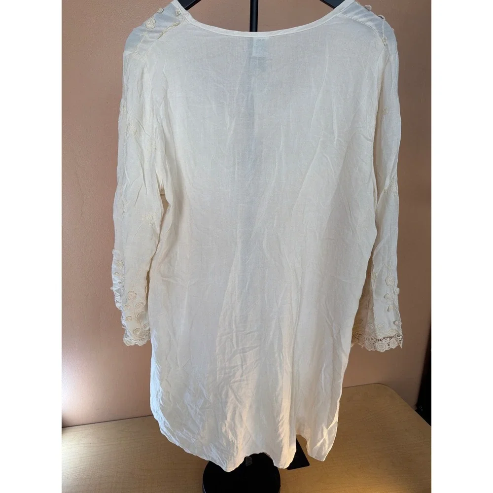 XCVI Womens White Embroidered Crochet Lace Tunic Top V-Neck High-Low 11470 L NEW